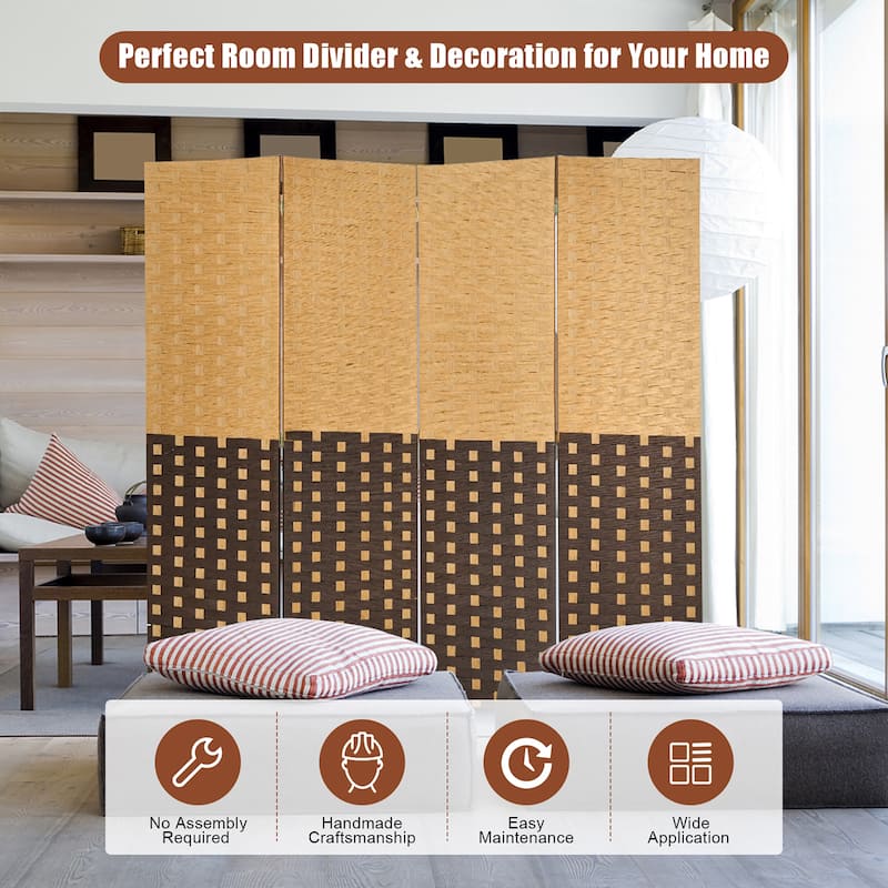Costway 4 Panel Folding Room Divider Weave Fiber Privacy Partition - See Details
