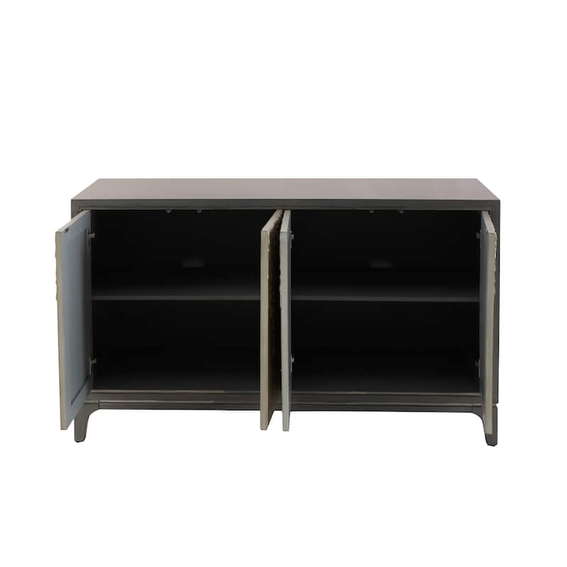 Wooden Floral Relief 4 Door Sideboard with Cream Front Doors and Cascading Leaf Design - Gray - Roche River Decor