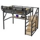 preview thumbnail 12 of 56, High Loft Bed Metal Bed Frame with Stairs Built-in Shelves and Wardrobe, Side Grid Rack, Light, Charging Station and Desk