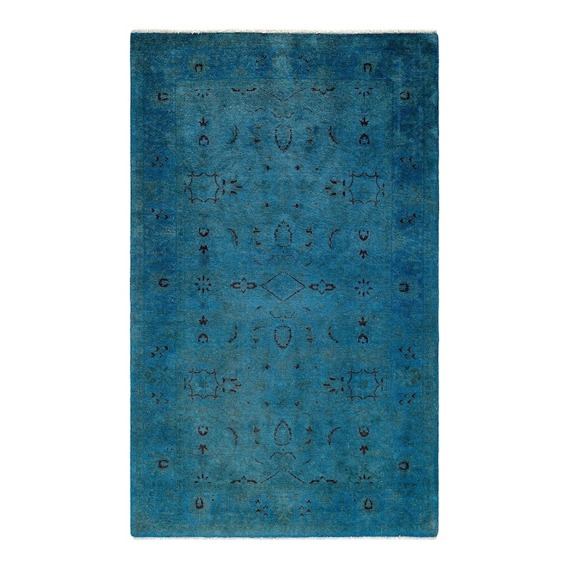 Overton Hand Knotted Wool Vintage Inspired Modern Contemporary Overdyed Blue Area Rug - 4' 1" x 6' 8"