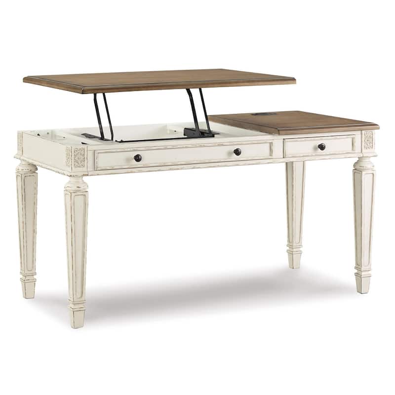 Realyn White/Brown Home Office Lift Top Desk