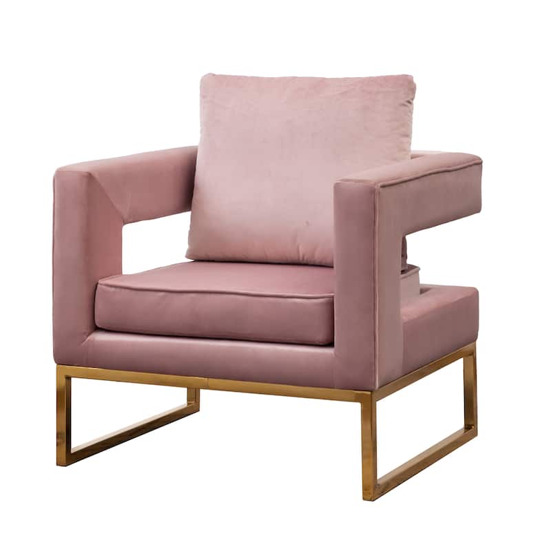 Modern 29.75" Polyester Upholstered Arm Chair with Gold-Colored Metal Tube Frame