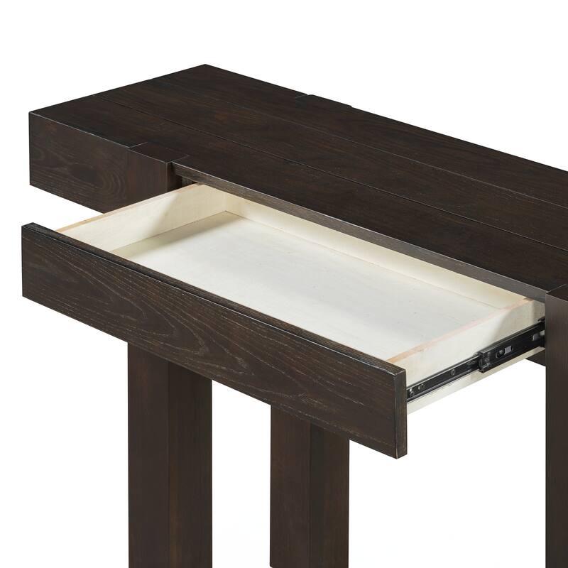 Rustic Minimalist Console Table with Hidden Drawer, Side Power Outlet,Wood Entryway Table for Entryways, Living Rooms