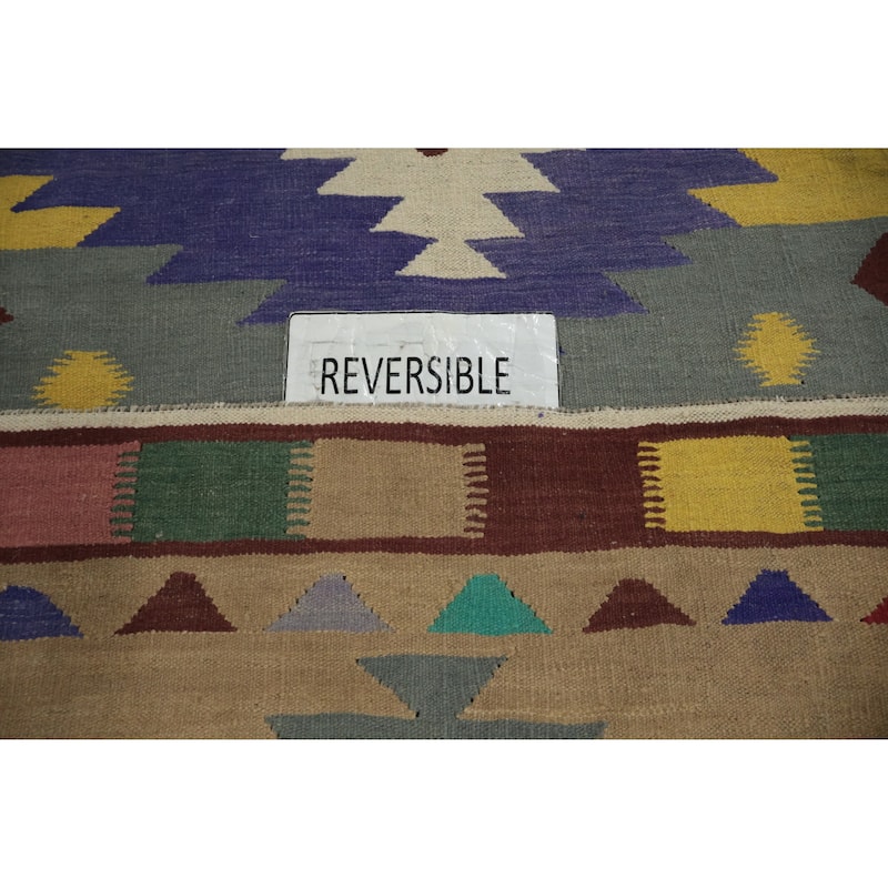 Hand Woven Oriental 100% Wool Carpet Southwestern Tribal Multi-Colored Kilim Area Rug - 9' 9'' X 9' 10''
