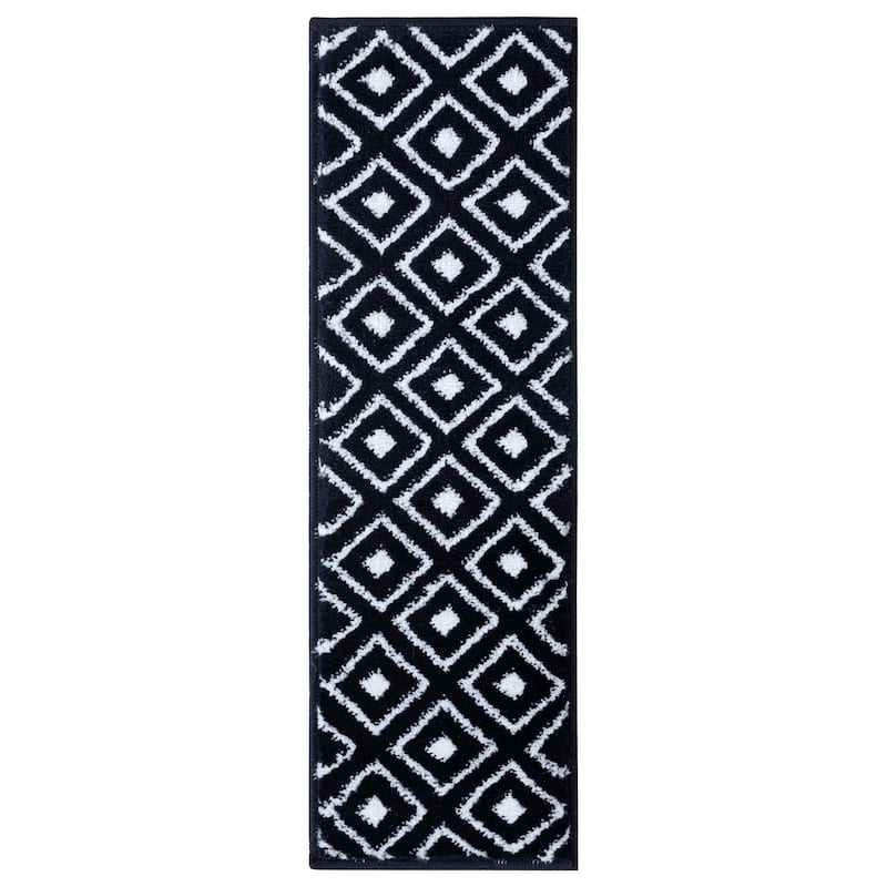 Beverly Rug Indoor Non Slip Carpet Stair Treads w/ Installed Tape 9"x28" Medallion Navy / Ivory