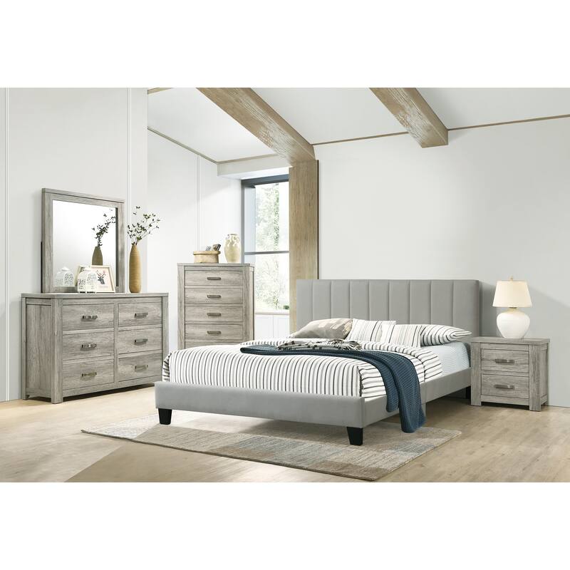 Queen Size Polyfiber Platform Bed with Tufted Headboard and Modern Design
