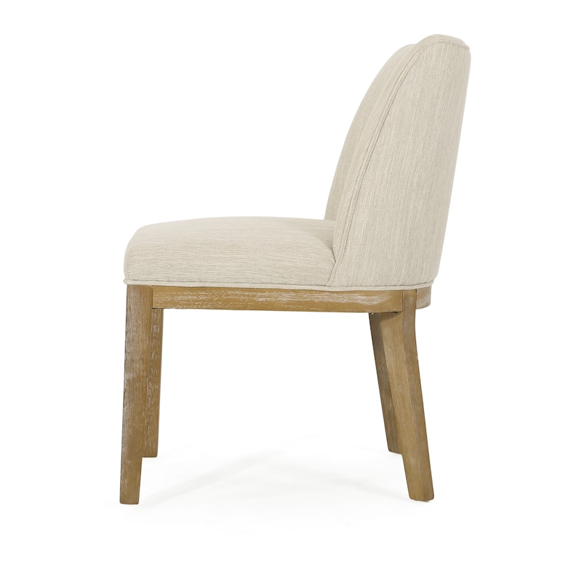 Fabric Upholstered Dining Chair with Rubberwood Legs, Beige Finish Kitchen Side Chairs for Kitchen, Dining Chairs Set of 2