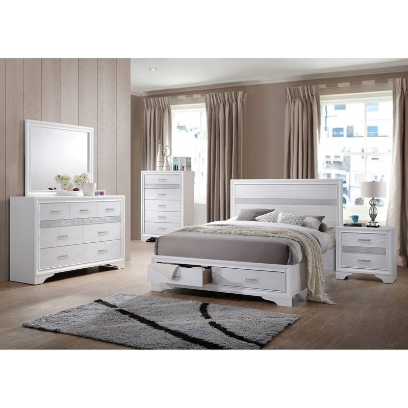 Elegant White Queen Storage Bed with Built-in Drawers and Classic Panel Design