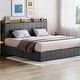 preview thumbnail 46 of 58, Bed Frame with Lift Up Storage, Upholstered Velvet Platform Bed with Storage Headboard Grey-King+Led - King