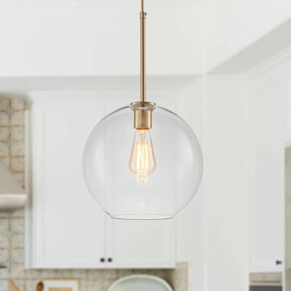 1-Light Modern Hand-blown Clear Glass Globe Pendant Kitchen Island Dining