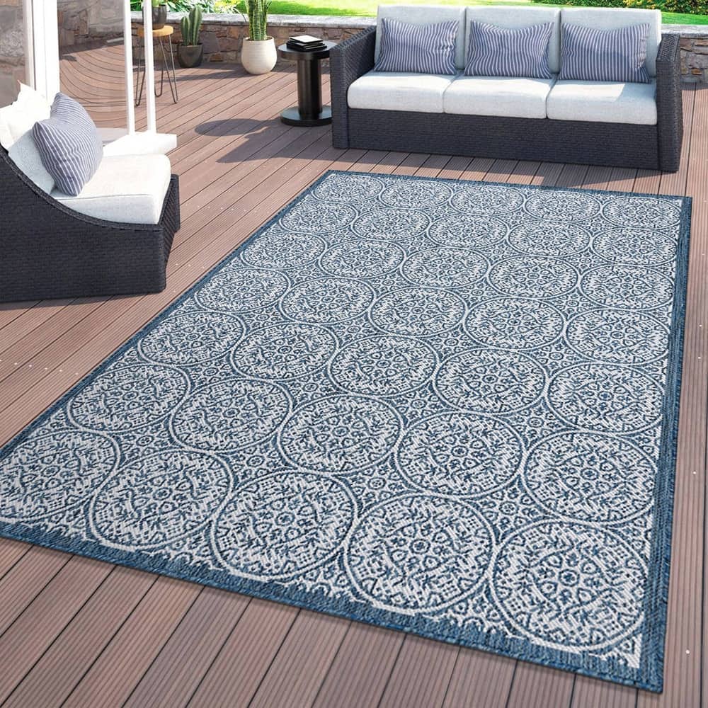 World Rug Gallery Transitional Floral Circles Textured Flat Weave Indoor/Outdoor Area Rug