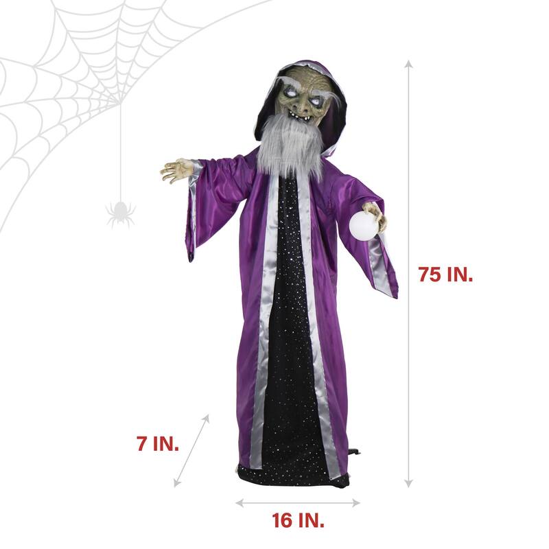 Haunted Hill Farm The Great Zoltan Animatronic Talking Wizard with Movement and Light-Up Crystal Ball for Halloween Decoration
