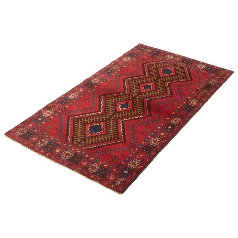 ECARPETGALLERY Hand-knotted Baluch Red Wool Rug - 3'10 x 6'8