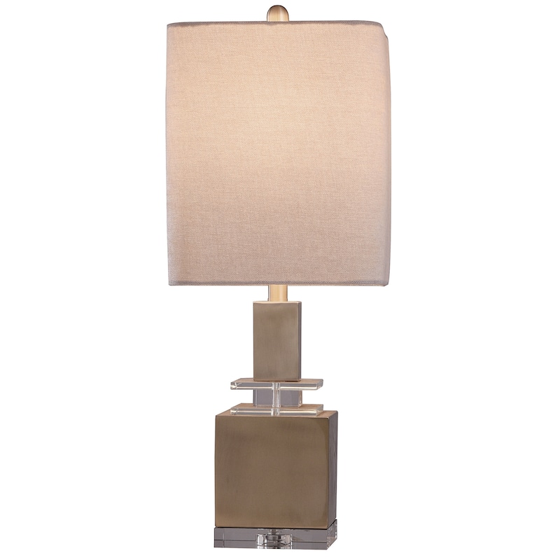 Harp & Finial Ronda Brass Table Lamp with Cream Linen Shade