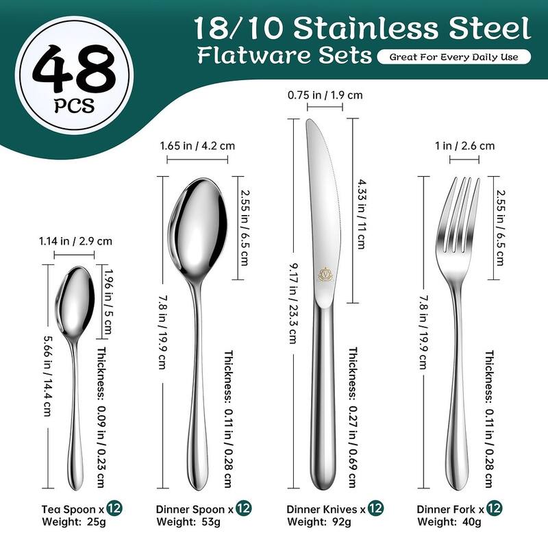 vancasso 18/10 Stainless Steel Silverware Set, Flatware Service for 6 or 12