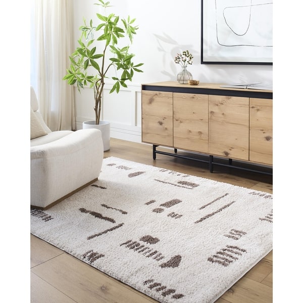 slide 2 of 37, Livabliss Fossay Shag Modern & Contemporary Stripe Washable Area Rug Light Beige/ Dark Brown - Rectangle - 2' x 2' 11"