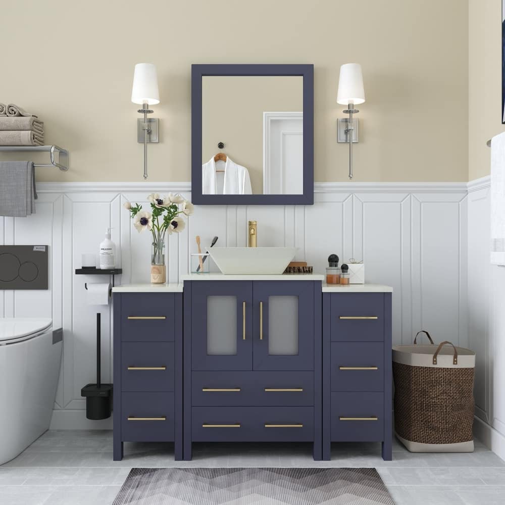 Vanity Art 48" Single Sink Bathroom Vanity Set with Engineered Marble Top and Free Mirror - 48 W X 18.5 D X 31.1 H