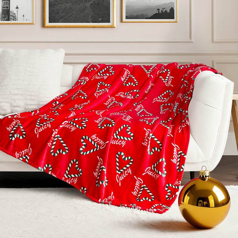 Juicy Couture Holiday Plush Throw Blankets - 50" x 70" - Red