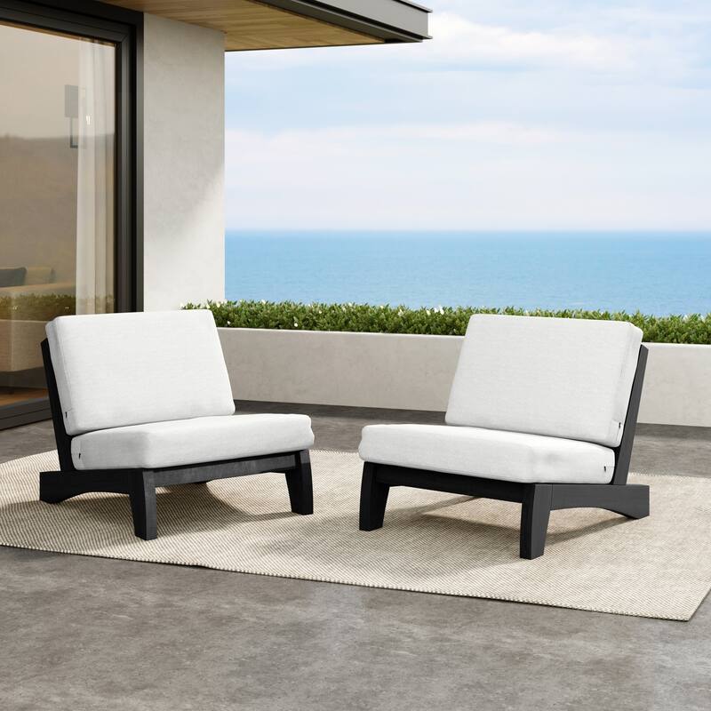 Outdoor Teak Wood Waterproof Armless Chair Loveseat with Cushions