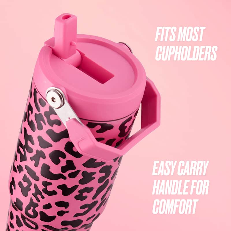 Juicy Couture Flip & Sip Hydration Stainless Steel Screw Top Tumbler with Flip Straw and Carry Handle