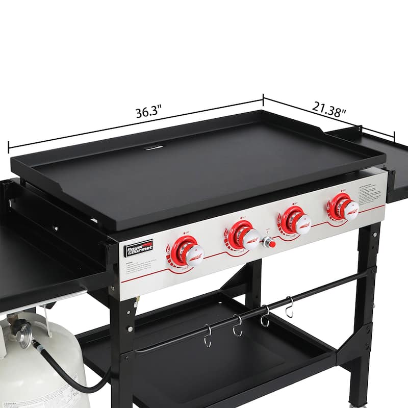Royal Gourmet GB4000F 36-Inch Flat Top Gas Griddle, 4-Burner Propane BBQ Grill Griddle with Top Cover Lid,Black