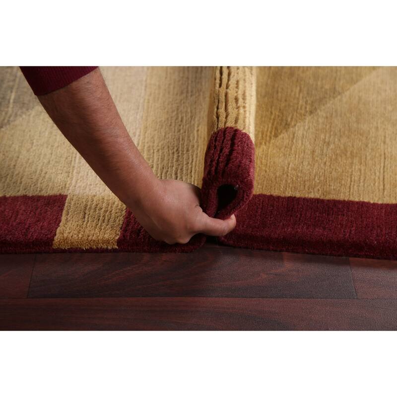 Vegetable Dye Geometric Oriental Nepalese Wool Area Rug Hand-knotted - 6'2" x 9'5"