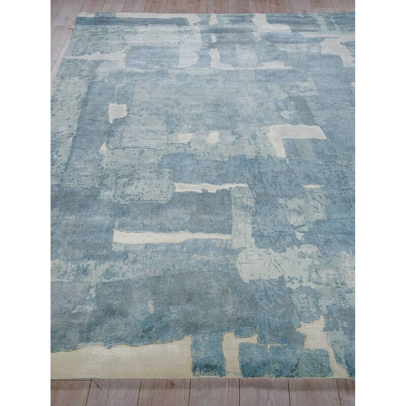 Papyrus Blue Wool/Bamboo Silk handloomed Area Rug