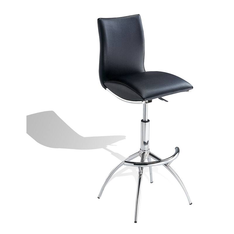 Modern Barstool Leatherette/Chrome Adjustable Height In Black Color