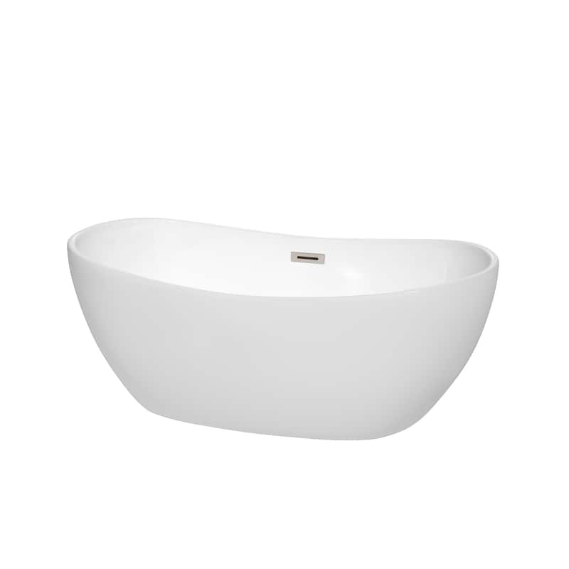 Wyndham Collection Rebecca 60-inch White Freestanding Soaking Bathtub - White, Brushed Nickel Trim