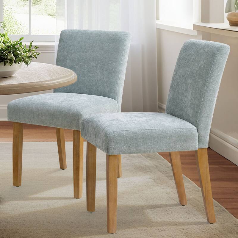 Linen Upholstered Solid Wood Dining Chair (Set of 2) - LightBlue