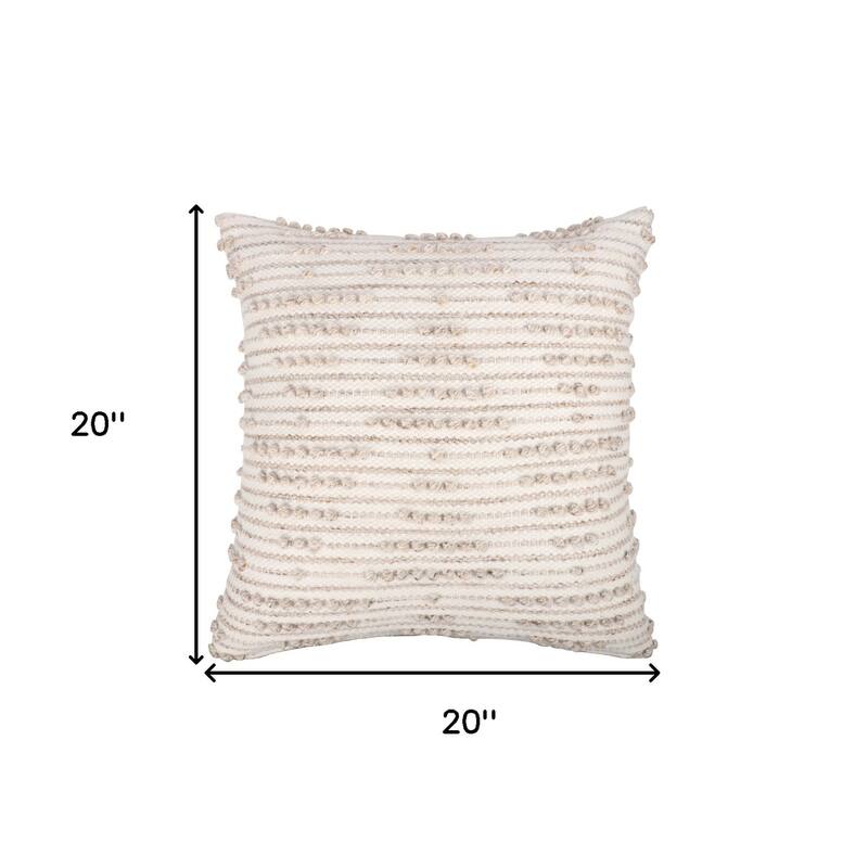 20" White and Natural Geometric Throw Pillow