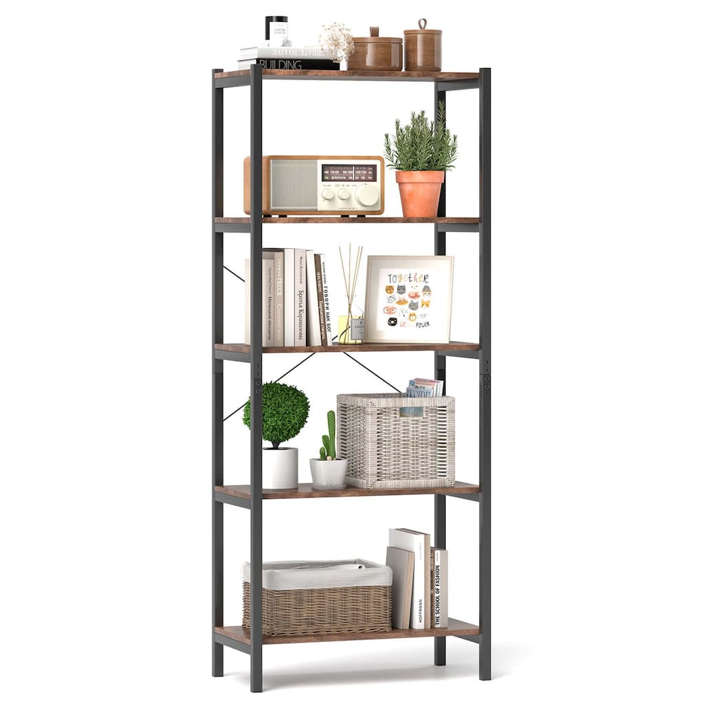 Costway 1/2 PCS 5-Tier Bookshelf Bookcase with Metal Frame & Dual