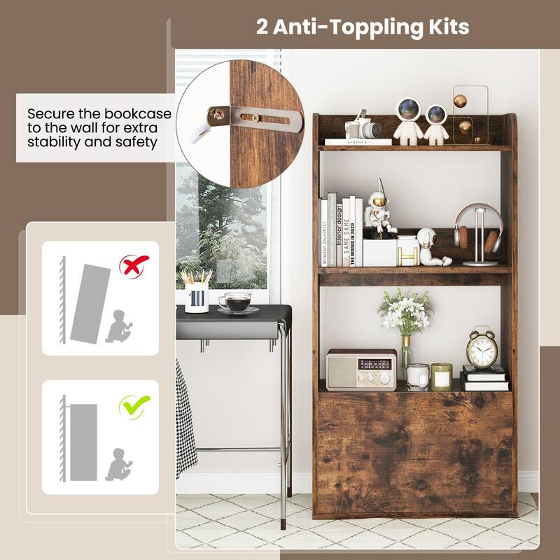 Gymax Bookcase w/ Drawer 3-Tier Open Shelf Anti-Toppling Kits for