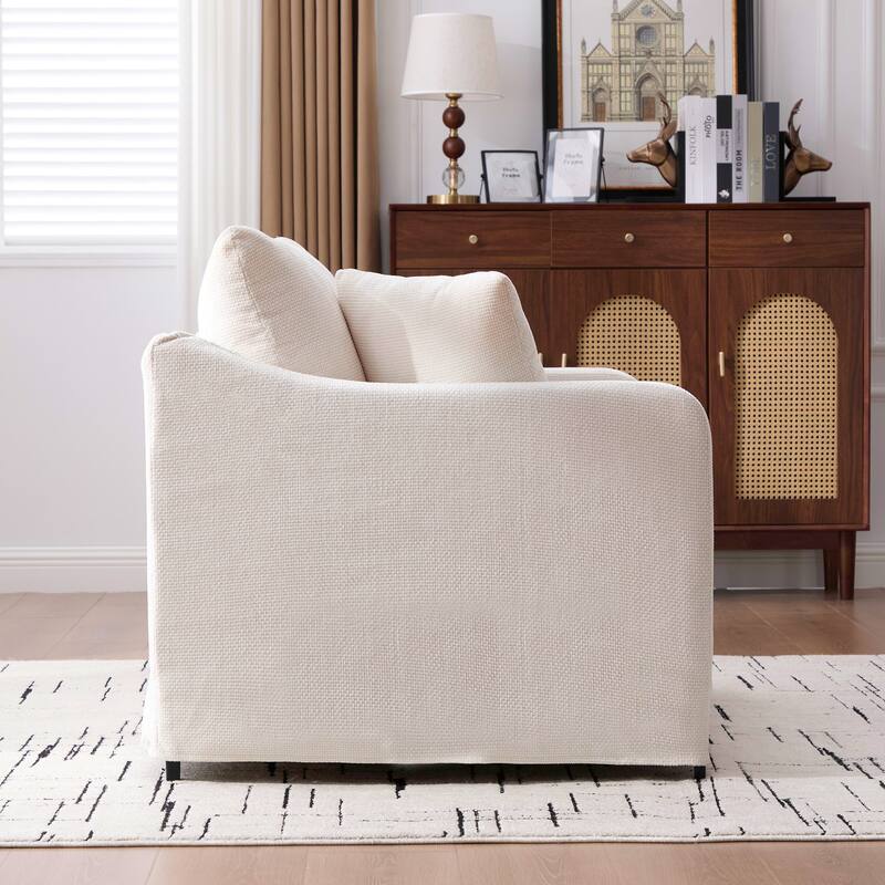 45.27" W Modern Chenille Armchair with Metal Legs, Upholstered Accent Chair with 2 Bolster Pillows for Living Room & Office