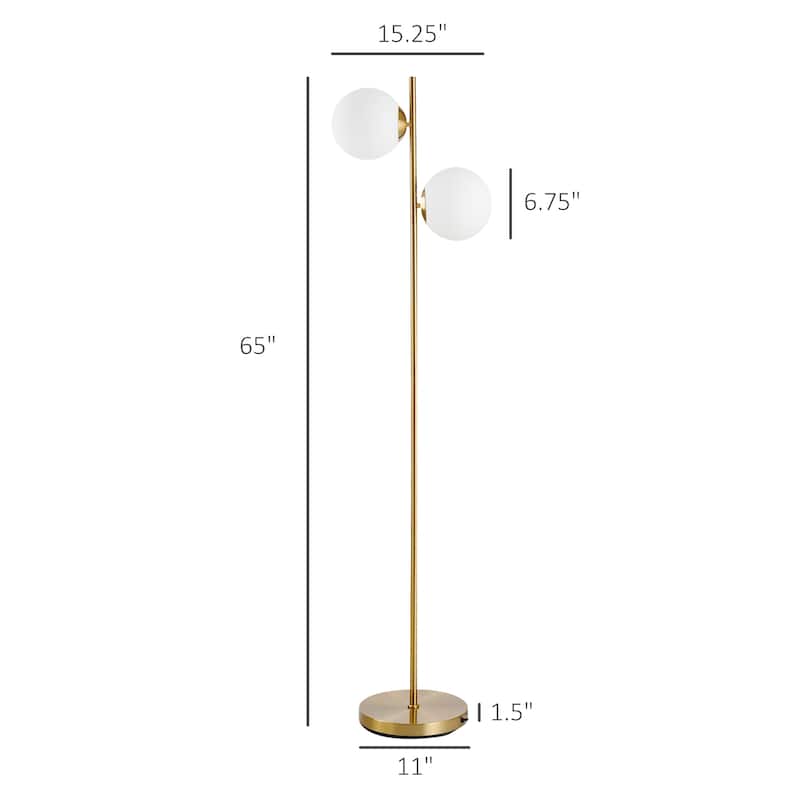 HOMCOM Modern Floor Lamp with 2 Globe Lamp Shade Contemporary Decorative LED Standing Light