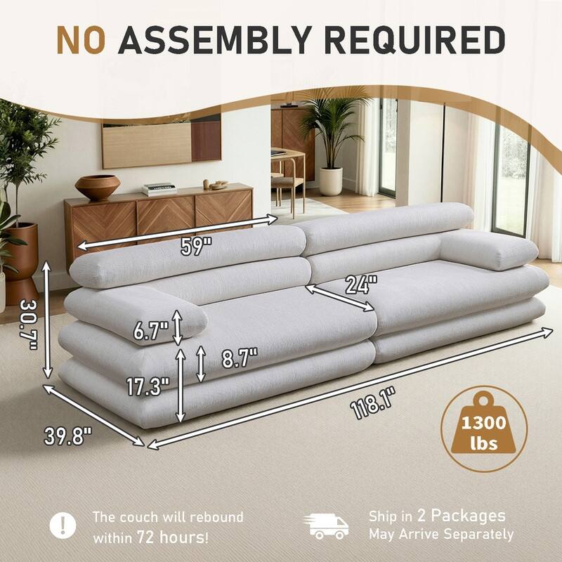 118" Upholstered Linen-Blend Chenille The Serenity Curved Sofa