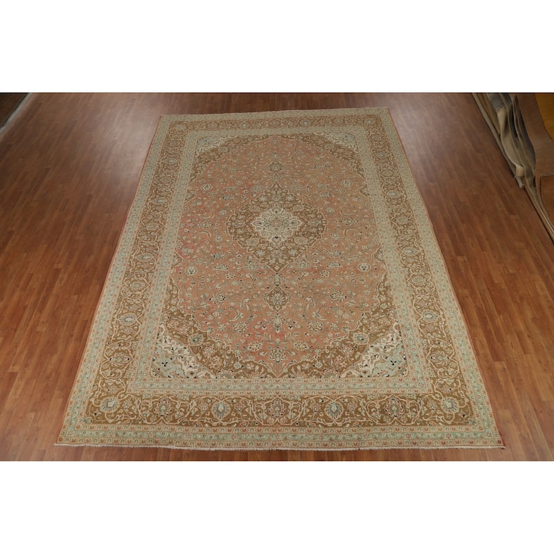 Traditional Kashan Persian Vintage Area Rug Hand-Knotted Wool Carpet - 9'7" x 13'1"