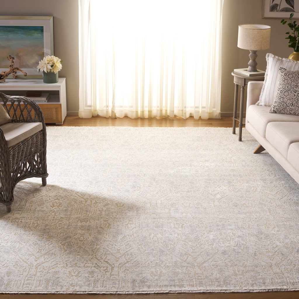 SAFAVIEH Couture Hand-Knotted Centennial Jacomina Ivory / Silver Rayon