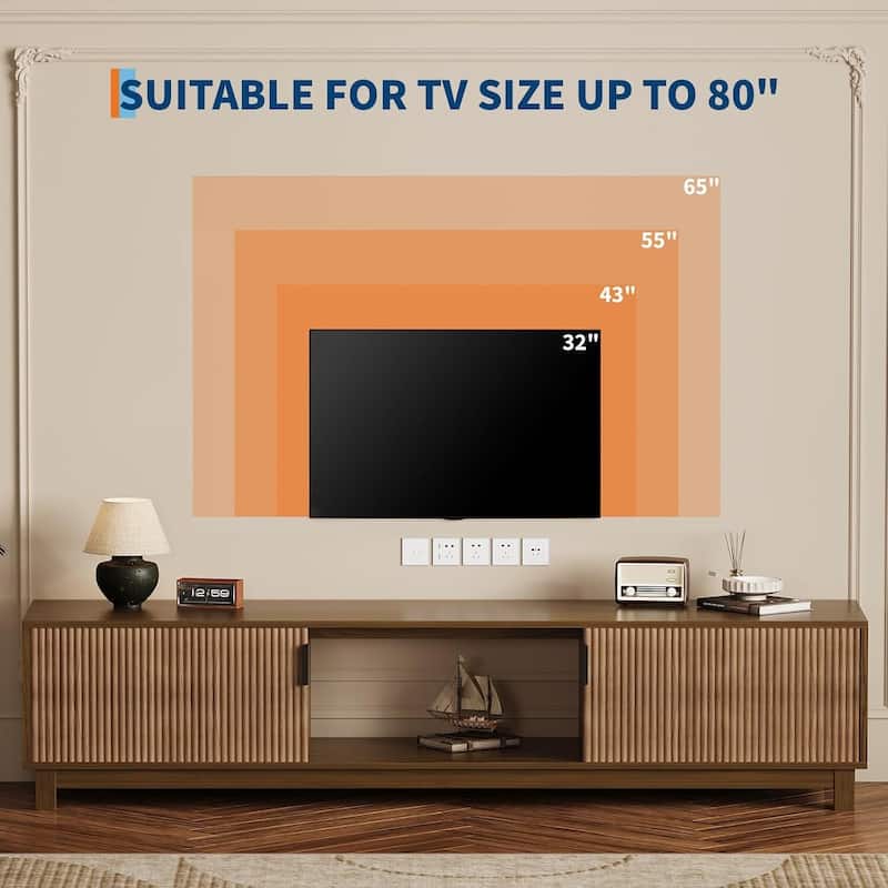 Wood Mid-Century 70'' Modern Fluted TV Stand Entertainment Center with Storage Cabinet for Living Room - N/A