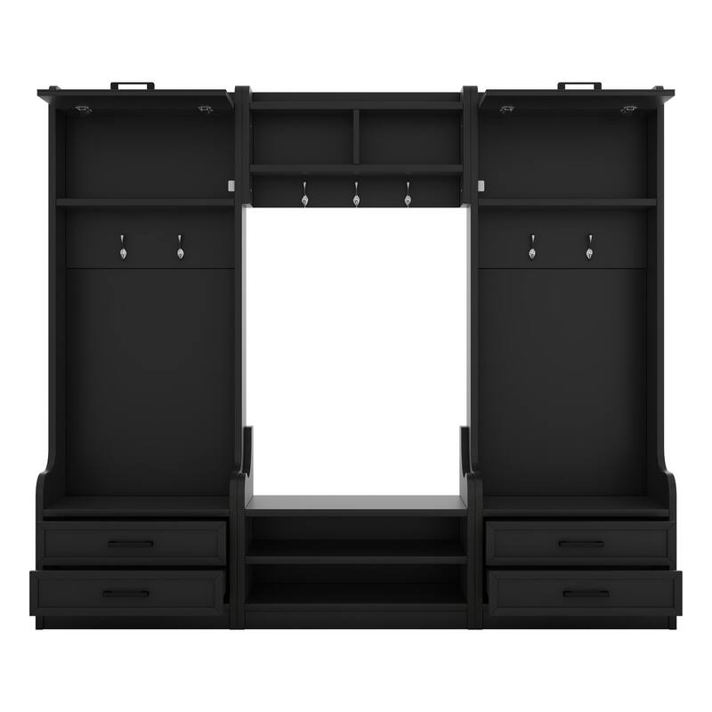 4-in-1 Detachable Coat Rack with Storage Drawers,7 Hooks and Cabinet