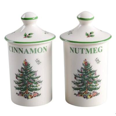 Spode Christmas Tree Spice Jars Set of 2 - 4.5"Tall
