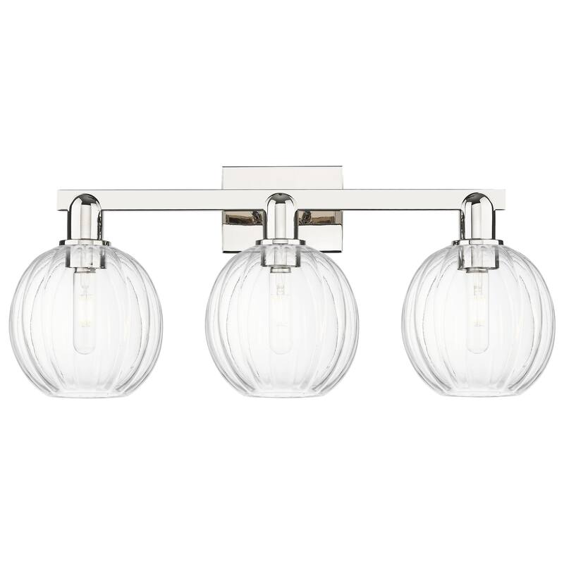 Innovations Lighting Downtown Urban - Preston - 3 Light 26" Globe Shade Bath Vanity Light - Clear/Polished Nickel
