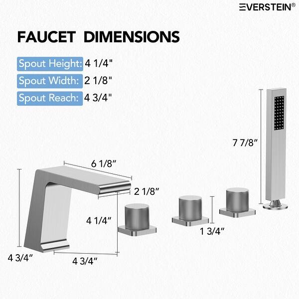 dimension image slide 3 of 4, Roman Tub Faucet with Handheld Shower 3-Handle Deck Mount Bathtub Faucet Set