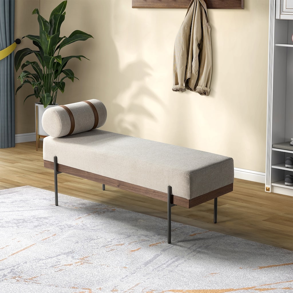Damacio Modern Entryway Bench with Removable Pillow and Metal Legs