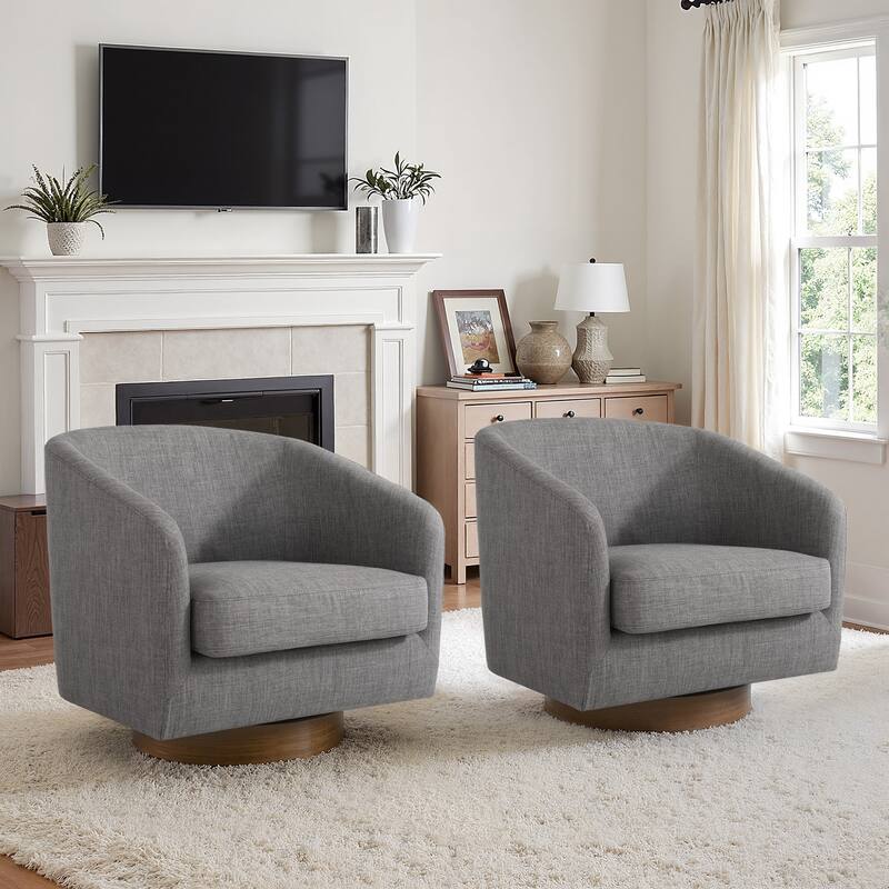 Modern Linen Chenille 360°Swivel Barrel Chair