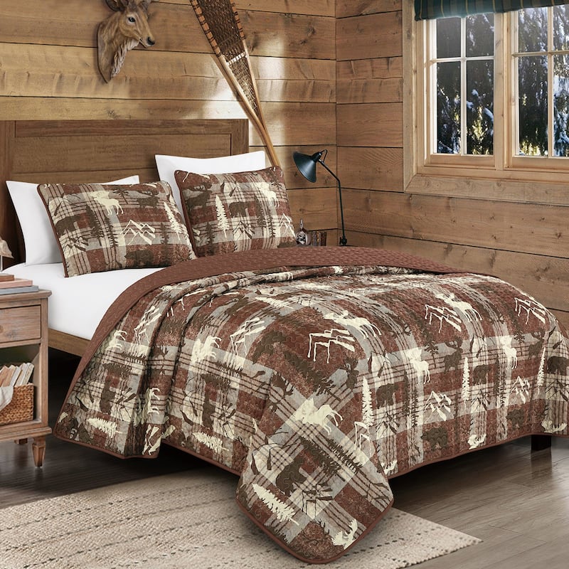3 Pcs Rustic Polyester Quilt Bedspread Set - Burgundy - Queen
