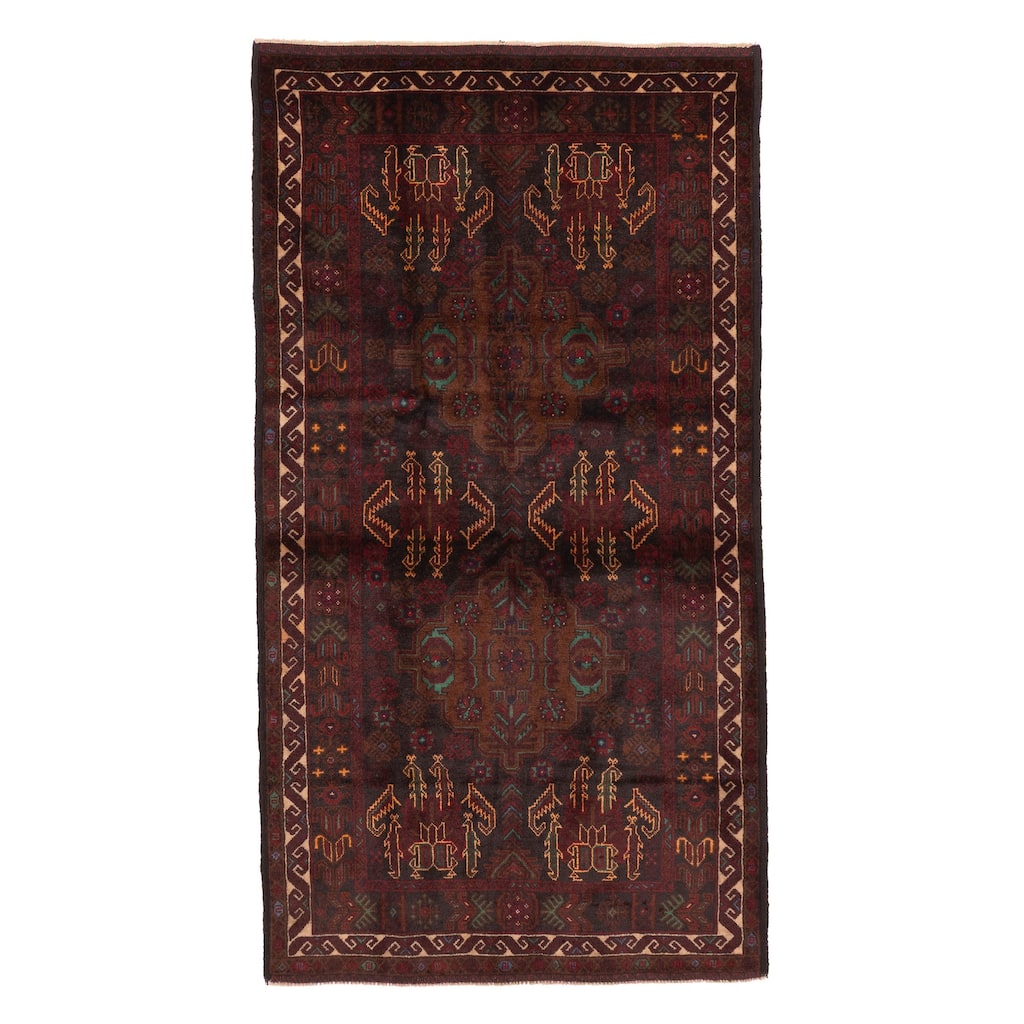 ECARPETGALLERY Hand-knotted Teimani Black, Dark Red Wool Rug - 3'8 x 7'1