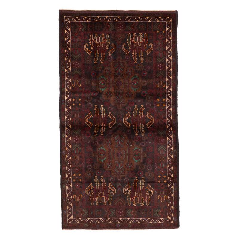 ECARPETGALLERY Hand-knotted Teimani Black, Dark Red Wool Rug - 3'8 x 7'1