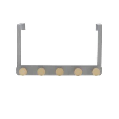 Elle Décor 5 Hook Over the Door Hook in Grey - 13.9"x 3.3"x 7.9"