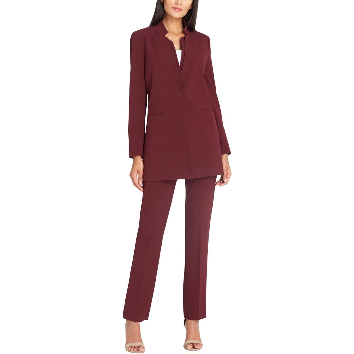 Tahari ASL Womens Petites Professional 2PC Pant Suit Red 2P